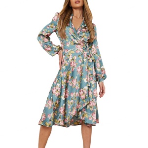 Robe de soirée moulante mi-longue en mousseline à imprimé floral uni avec logo personnalisé, collection automne 2024, élégante et décontractée pour femme - Product Image 5