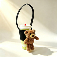 Housse de transport portable pour gobelet à café en toile avec sangle de transport, motif ours en peluche mignon, protection réutilisable pour tasse à thé au lait