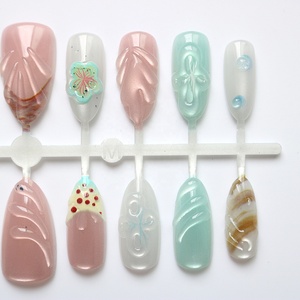 En gros 10Pcs Réutilisable Court Amande Faux Ongles 3D Shell Motif Yeux De Chat Presse sur Ongles pour L'<span class=keywords><strong>été</strong></span> - Product Image 2