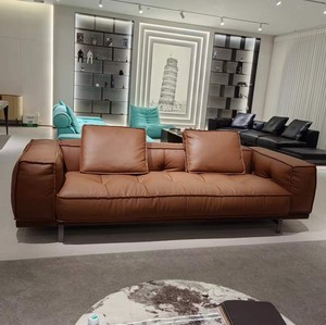 Sofá Italiano Minimalista de Cuero Vacuno Genuino - Modelo de Diseñador - Sofá Vintage <span class=keywords><strong>para</strong></span> una Sala de Estar Sencilla - Fila Recta de Sofás de Cuero - Product Image 2