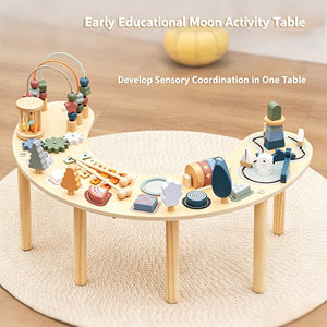 <span class=keywords><strong>Table</strong></span> d'activités en forme de lune en bois, <span class=keywords><strong>table</strong></span> sensorielle multifonctionnelle pour le développement de la motricité fine des tout-petits - Product Image 1