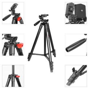Trípode de cámara <span class=keywords><strong>DSLR</strong></span> para cámara Soporte profesional de cabeza de 3 vías Soporte de teléfono de cámara de video negro ligero de viaje de aluminio - Product Image 2