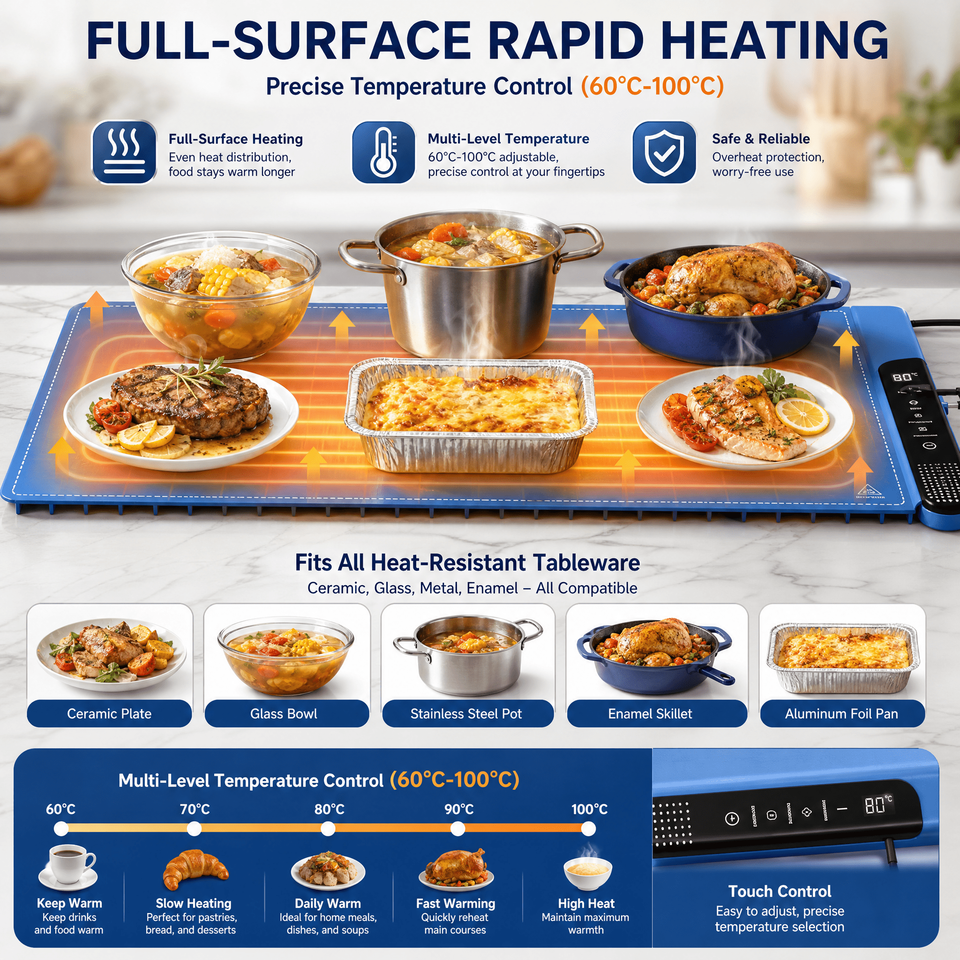 Electric Silicone Food Warming Mat 300W Rollable Heating Tray ...