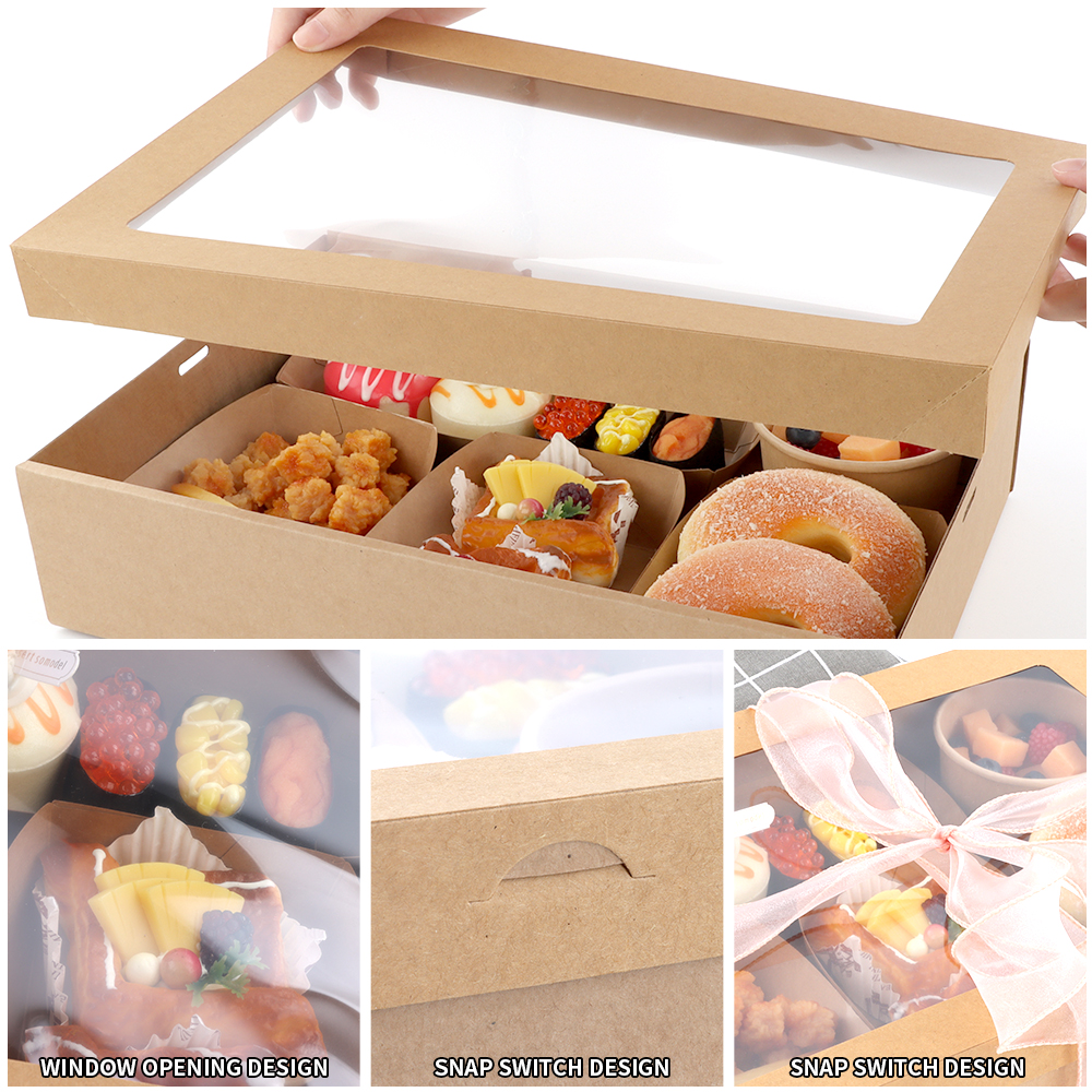Picnic Party Chocolate Cookie Kraft Paper dessert Treat Boxes Catering Packaging Platter Box With Window Lid