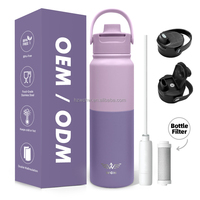 Nouveauté Bouteille d'eau en acier inoxydable sans BPA à double paroi de 1000ml avec filtre en fibre de carbone pour la randonnée à vélo