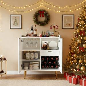 Modern witte koffiebar kast met wijnrek, lade en opbergruimte, witgouden sideboard bar kast voor thuis - Product Image 3