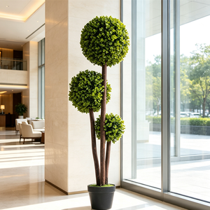 Pohon Topiary Boxwood Plastik Buatan Tiga Bola, Tanaman <span class=keywords><strong>Pot</strong></span> Spiral Luar Ruangan, Dekorasi Pernikahan, Thanksgiving, Paskah, Tahan UV - Product Image 4