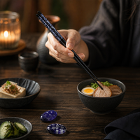 Baguettes japonaises en bois à motifs, 4 paires avec repose-baguettes en verre, coffret cadeau fleurs de cerisier