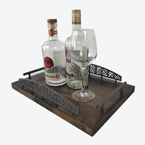 Bandeja de servicio de madera tallada <span class=keywords><strong>Bacardi</strong></span> con diseño antideslizante de textura marrón para bares y hoteles, bandeja de talla hecha a mano con estilo duradera - Product Image 2