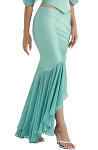 Gonna midi estiva da donna in raso, personalizzata, traspirante, a vita naturale, ampia, taglie forti, con orlo asimmetrico e balze - Product Image 3