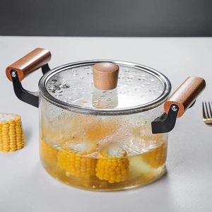 Marmite à soupe et ragoût en verre borosilicate haute résistance au feu, design européen, compatible lave-vaisselle, compatible gaz et induction, avec poignée en bois - Product Image 6