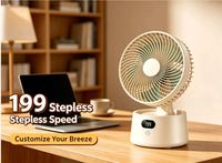 Ventilador sin Aspas Recargable con Pantalla Digital, 2000mAh, 199 Velocidades, Motor sin Escobillas, Tipo C, Portátil, Ajustable, para Mesa y Auto