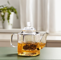 Théière en verre borosilicate transparent épais de 350 ml, résistante à la chaleur, à fond carré, avec infuseur à thé et couvercle en verre soufflé à la main