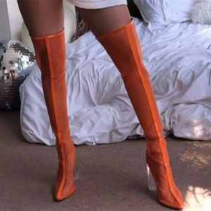 Bottes sexy sur mesure grande taille 47, hauteur cuisse, en maille respirante transparente, à talon haut et talon cristal, pour automne et été - Product Image 2