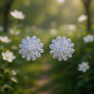 Eleganti Orecchini a Perno con Fiore in Argento 925, Cristalli e Strass, Gioielli Romantici da Sposa per Donne - Product Image 2