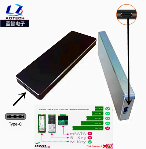 New M.2 NVMe SSD Enclosure Adapter 10Gbps USB C 3.2 Gen2 Aluminum Case External Enclosure