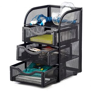 Ensemble d'organisateur de <span class=keywords><strong>bureau</strong></span> en maille métallique 2 pièces, caddie de fourniture de <span class=keywords><strong>bureau</strong></span> ovale et Mini organisateur à 3 tiroirs, <span class=keywords><strong>rangement</strong></span> de <span class=keywords><strong>bureau</strong></span> 1 ensemble/carton - Product Image 2