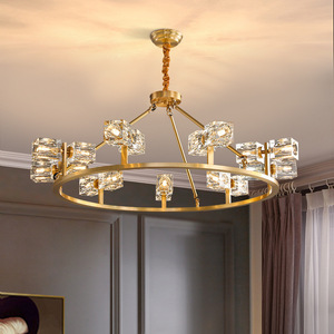 โคมไฟระย้าสไตล์โพสต์โมเดิร์นทองแดงแท้สำหรับห้องนั่งเล่น โคมไฟคริสตัลทรงสี่เหลี่ยมหรูหราสไตล์นอร์ดิก ใช้พลังงานไฟฟ้ากระแสสลับ - Product Image 5