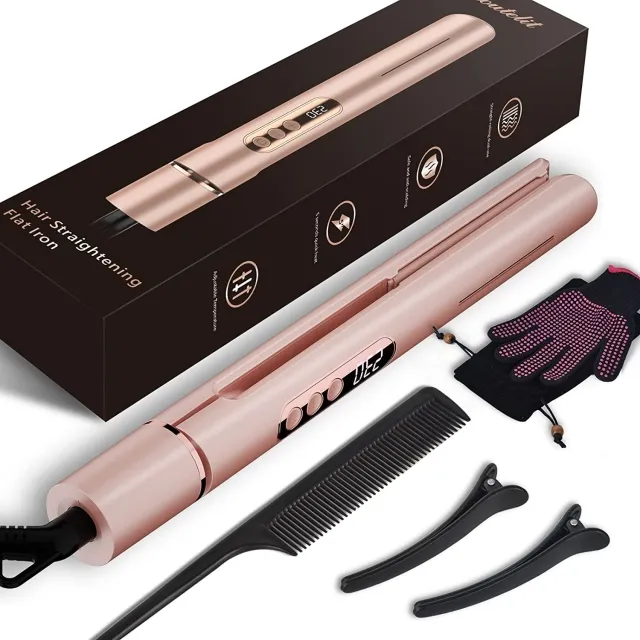 Customized Ceramic 2 IN 1 Curling Iron And Hair Straightening LED Pencil Flat Iron