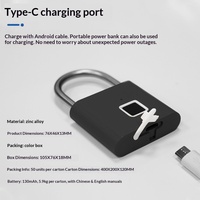 Cadenas intelligent sans clé à empreinte digitale, verrou rechargeable par USB pour bagages, armoires, tiroirs, bureaux, entrepôts et extérieur
