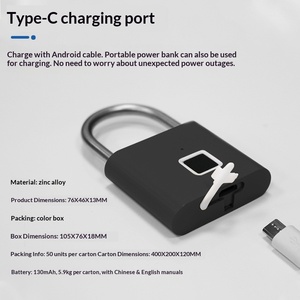กุญแจล็อคอัจฉริยะแบบไร้กุญแจพร้อมระบบสแกนลายนิ้วมือ ชาร์จผ่าน USB สำหรับกระเป๋าเดินทาง ตู้ ลิ้นชัก สำนักงาน โกดัง และกลางแจ้ง - Product Image 3