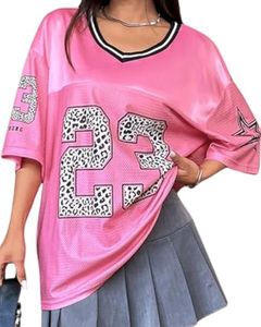 Kaos Jersey Grosir untuk Wanita, Kaos Grafis Oversize, Kaos Jersey Nomor Lucu untuk Remaja Perempuan, Atasan V-Neck Y2k Streetwear - Product Image 1