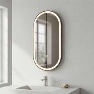 <span class=keywords><strong>Espejo</strong></span> de Baño Moderno Ovalado <span class=keywords><strong>con</strong></span> Iluminación LED de Doble Cara y Marco Metálico <span class=keywords><strong>para</strong></span> Hogar, Hotel, Barbería, Alojamiento y Baños - Product Image 3