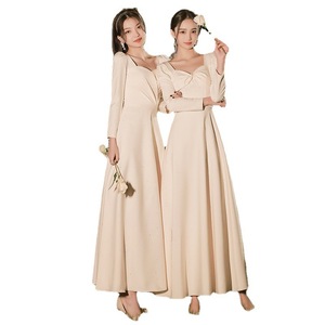 Bridesmaid Dresses Elegant Long Sleeve Satin Sheath Sweetheart Neckline Champagne Color For Best Friends And Bridesmaids - Product Image 5