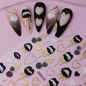 Pegatinas de <span class=keywords><strong>Uñas</strong></span> 3D con Tema de San Valentín, Corazones Negros de Plástico Autoadhesivas, Decoración de Manicura DIY, Venta Caliente, Marca Personalizada - Product Image 4