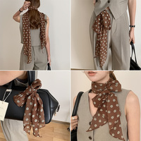 Écharpe longue en mousseline pour femme, à pois et rayures, style français, marron, fine, fluide, polyvalente, pour l'automne et l'hiver