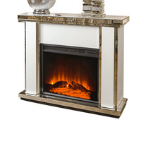 Ensemble de cheminée électrique au design français moderne blanc avec entourage en miroir clair et télécommande pour salon, utilisation en hôtel