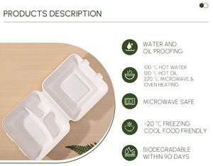 SUMKOKA FDA descuento personalizado Clamshell caja de <span class=keywords><strong>comida</strong></span> <span class=keywords><strong>para</strong></span> llevar cónico Biodegradable Bagasse Clamshell Boxs - Product Image 3