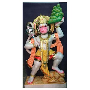 Good Quality Marble Lord Hanuman Raising Mountain Statue - Product Image 1