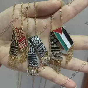 Qifei CADENA DE ACERO INOXIDABLE palestino KUFIYA bufanda collar esmaltado collar palestino