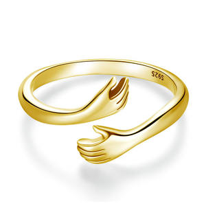 Regalo de San Valentín, joyería, anillos de pareja, anillo de abrazo de Plata de Ley 925, anillo de promesa abierto de manos abrazadas de oro rosa - Product Image 3