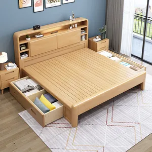 חיסכון חלל עץ מיטת מסגרת מפנק כפול מיטת עיצוב מעשי כפול מיטת עם אחסון