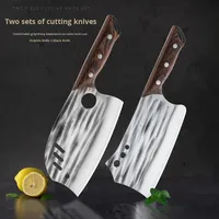 Couteau en acier inoxydable forgé avec manche en bois, ensemble de deux pièces pour couper la viande, les légumes, hacher les os