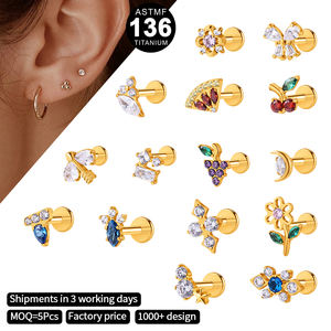 Orecchini in Titanio ASTM-F136 con Zircone per Piercing Tragus, Helix, Daith, Lobe, con Retro Piatto e Filettatura Interna - Product Image 2