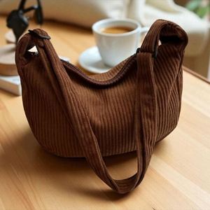 Sac bandoulière vintage en velours côtelé de couleur unie pour femme avec fermeture éclair étanche et motif lettre, idéal pour le quotidien et les voyages - Product Image 2