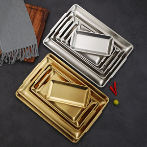 Rectangular Gold Stainless Steel Serving Tray 304 Steel Durable Hotel Coffee Tea Snack Dessert Barbecue Plate Set - Product Image 1