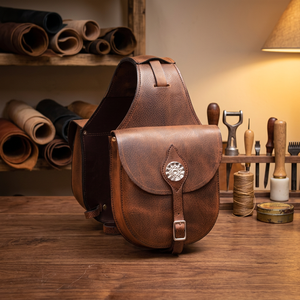 Handtooled Handcarved Genuine <b>Leather</b> Equestrian Saddle Bag for Western Horse Motorcycle Customised SS Fitting Custom Logo - Product Image 3