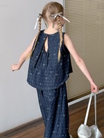 HIPPO KIDS 2025 Ensemble d'été pour fille Denim 2 pièces avec nœuds à pois