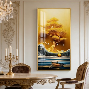 Cuadro de Porcelana de Cristal con Paisaje de Árbol Dorado Moderno, Decoración HD para el Hogar, Sala de Estar, Hotel, Arte de Pared Interior, Personalización LED - Product Image 4