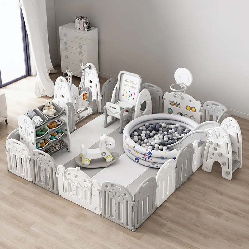 Hot Sale Laufs tall Zaun Baby Play Folding Indoor Kinder Kunststoff Full Sets Corrales Para Bebes Laufs tall mit Rutsche und Schaukel