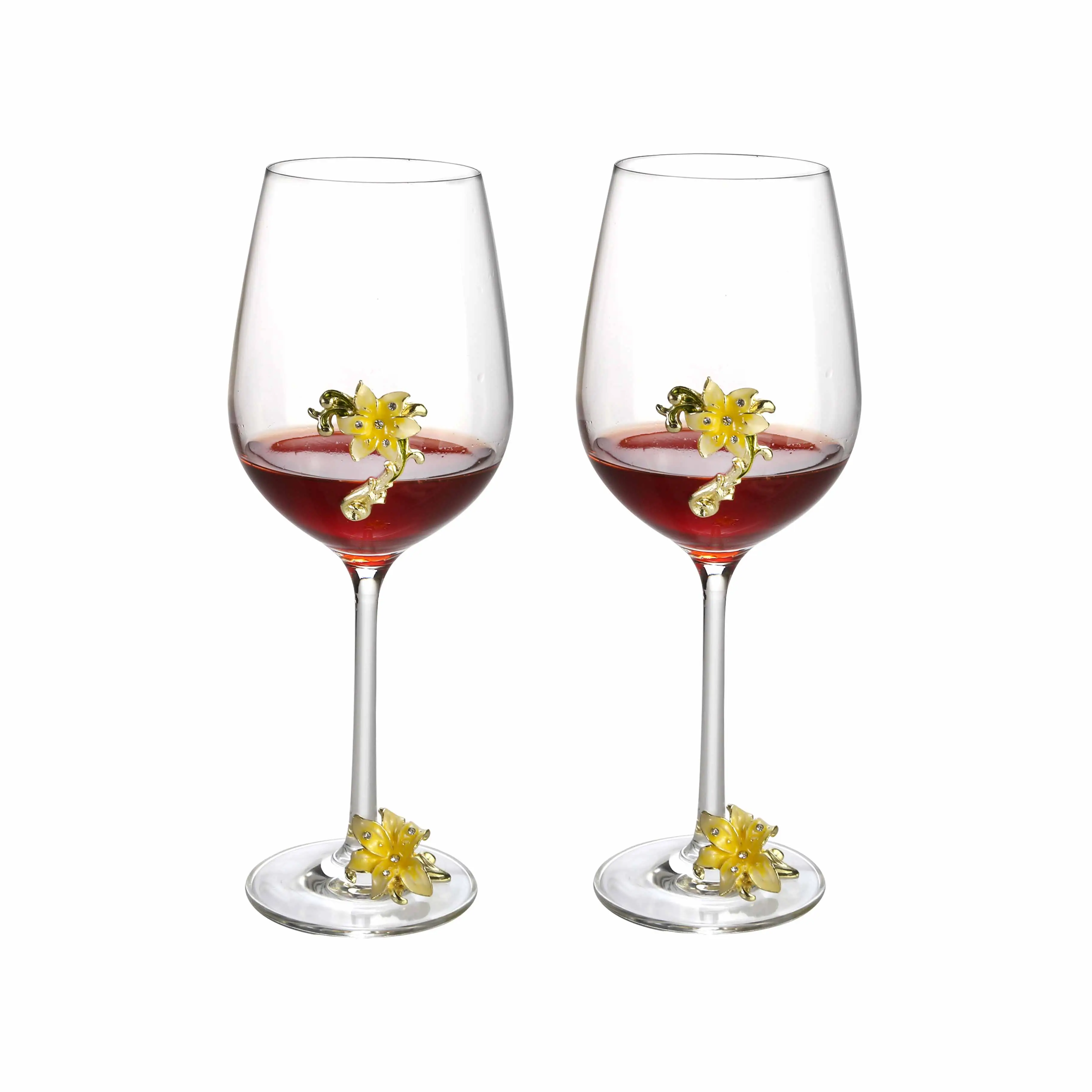 Lead free Enamel Crystal Glass Goblet set of 2 Handmade Flower Wine Glasses for Wine Tasting Christmas Gift copa de vino copa