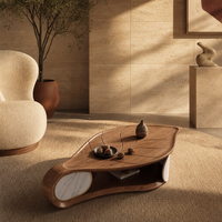 Table basse sculpturale contemporaine en bois de noyer naturel pour salon et salle de séjour