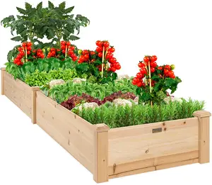 ผลิตภัณฑ์96x24x10inกลางแจ้งไม้ยกเตียงสวนPlanterสำหรับผัก,หญ้า,สนามหญ้า,ลาน-ธรรมชาติ