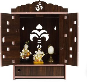 Pooja mandir cho nhà tường treo MDF ngôi đền bằng gỗ với cửa - Product Image 1