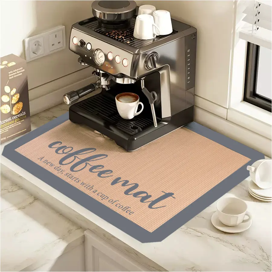 Coffee Bar Mat Accessories for Countertop Hide Stain Rubber Backed Dish Drying Mats for Kitchen Counter Draining