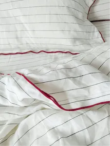 Ensemble de literie en lin français de haute qualité 3 pièces Motif rayé Vente en gros avec passepoil pour enfants Toutes saisons - Product Image 5